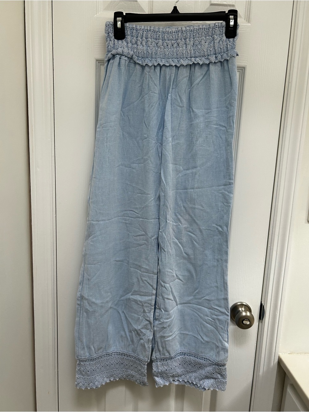 Ocean Drive Light Blue Smocked Waist Wide-Leg Pants